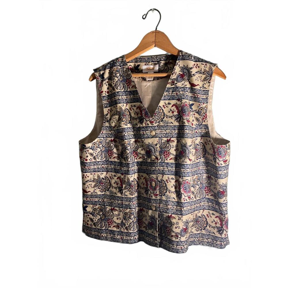 Talbots Vintage Floral Patterned Button-Up Women's Vest XL (measurements)